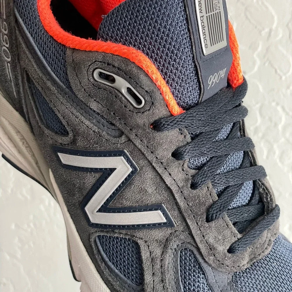 New Balance 990 v4 Womens 8.5 Navy/Orange Suede Comfort Trainers made in USA‎